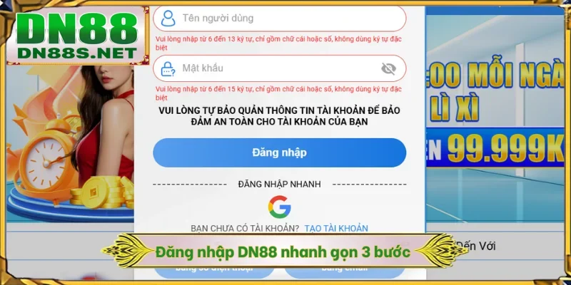 Đăng nhập DN88 nhanh gọn 3 bước
